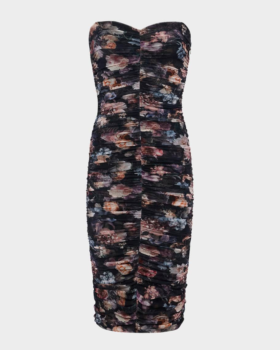 L'Agence Caprice Ruched Strapless Midi Dress | Neiman Marcus