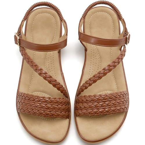 Aomigoct Dressy Womens Sandals Summer: Comfortable Strappy Flats Sandals Women - Casual Walking Woman Shoes | Amazon (US)