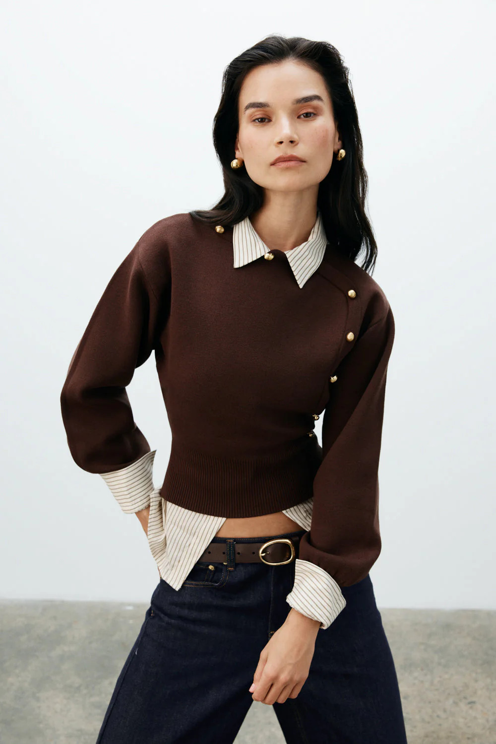 Mertyle Aysmetrical Knit Jumper - Deep Chocolate | MESHKI US