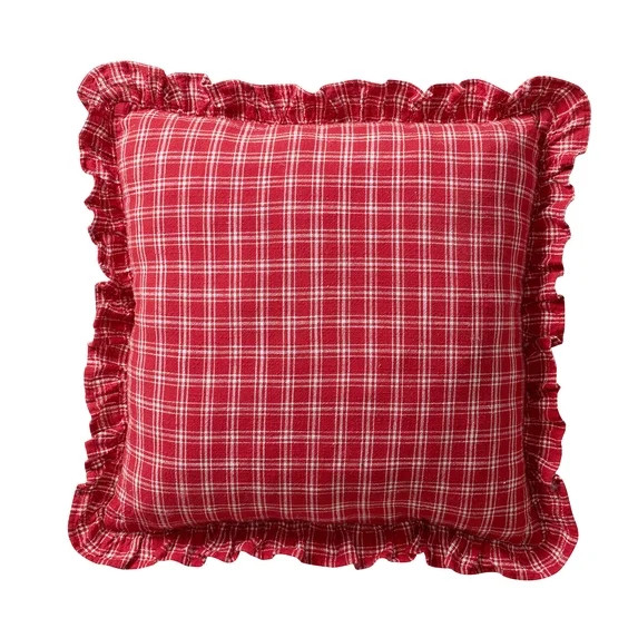 My Texas House 18"x18" Red Ruffle Plaid Cotton Decorative Pillow | Walmart (US)