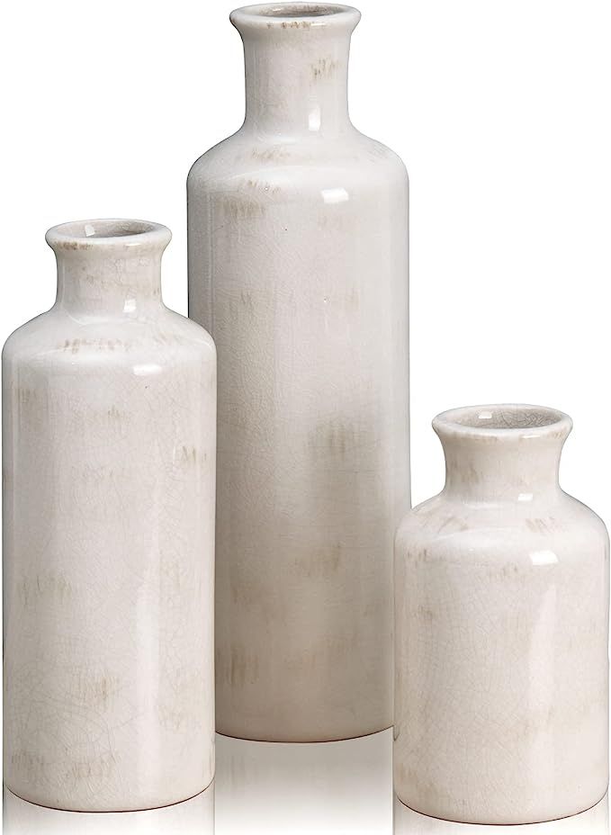 CUCUMI 3pcs Ceramic Vase Set, White Vases for Decor Modern Farmhouse Home Living Room Decor, Boho... | Amazon (US)