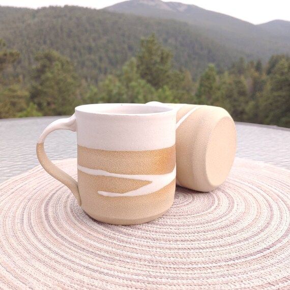 Coffee Mug, Tea Mug: White/Sandy, approximately 12oz, Stoneware, Handmade | Etsy (US)