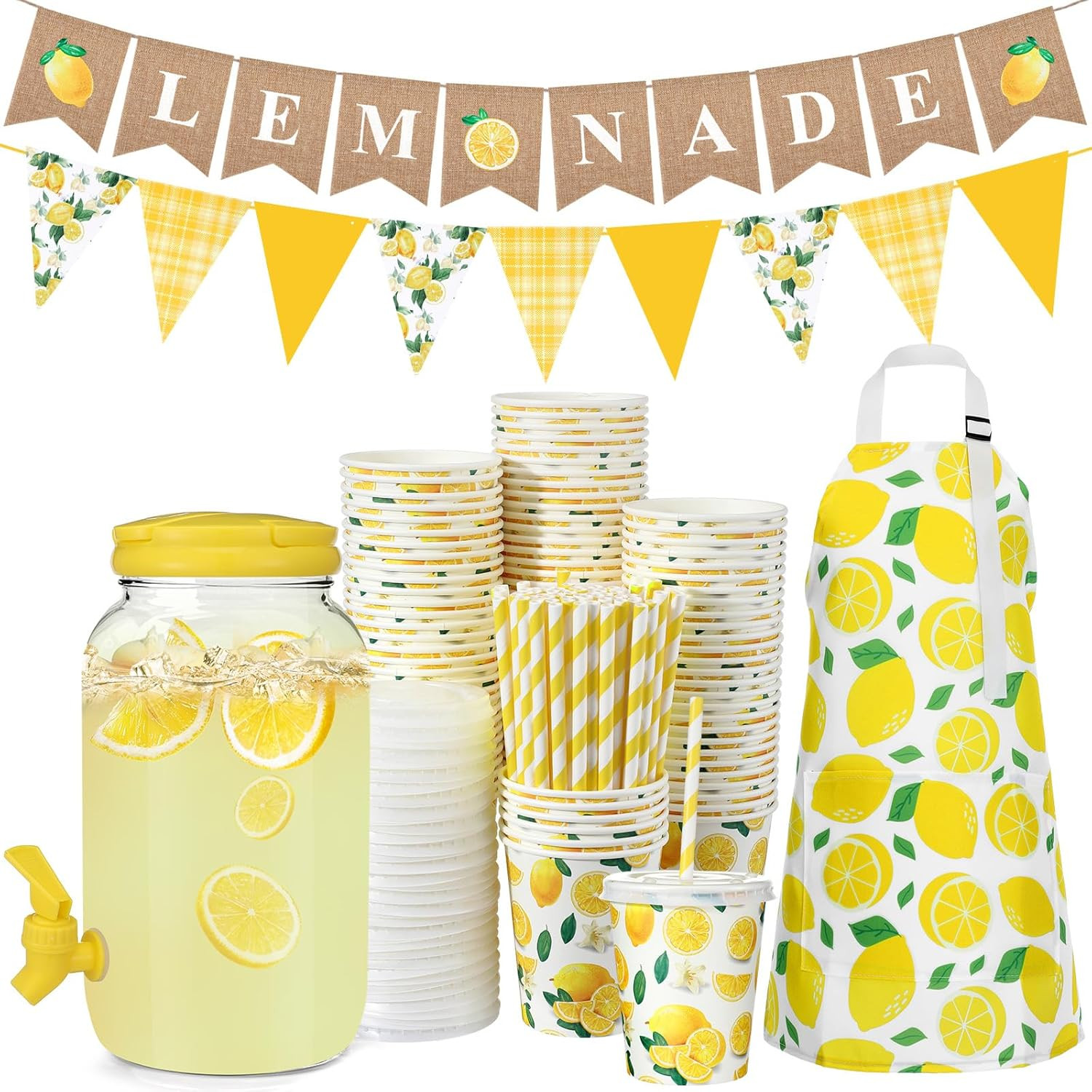 204 Pcs Lemonade Stand Supplies for Kids Include 1 Gallon Lemon Plastic Drink Dispenser Burlap Ba... | Amazon (US)