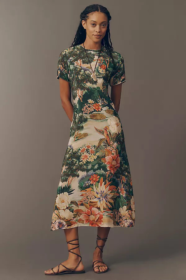 Short-Sleeve Garden Midi Dress | Anthropologie (US)