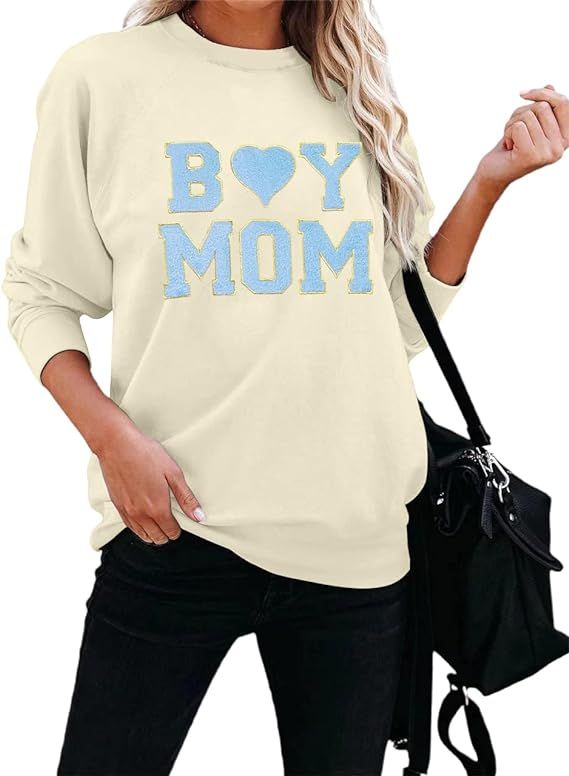 MAXIMGR Boy Mom Sweatshirt for Women: Mom Sweatshirts Mama Crewneck Sweatshirt Funny Letter Print... | Amazon (US)