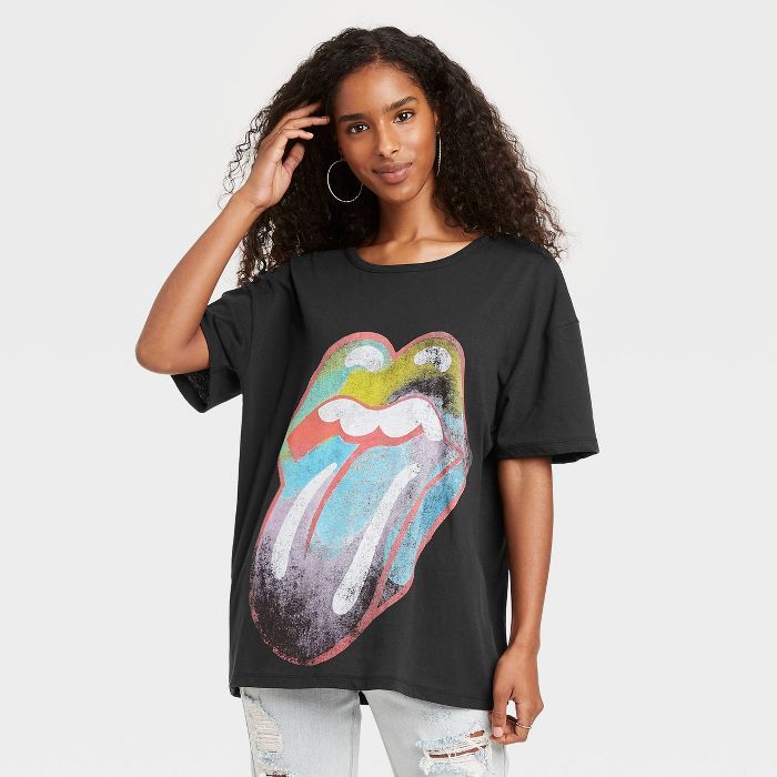 Women's The Rolling Stones Oversized Short Sleeve Graphic T-Shirt - Black | Target