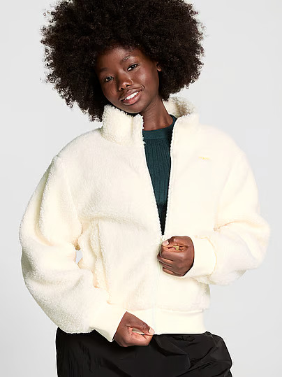 Plush Teddy Cropped Coat, White/ivory, L - Women's Jackets & Outerwear - PINK | Victoria's Secret (US / CA )