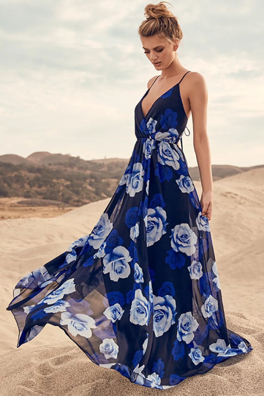Only in Dreams Navy Blue Floral Print Maxi Dress | Lulus