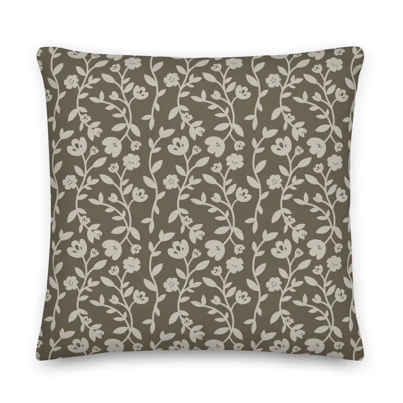 Brown Floral Throw Pillow Cover Vintage Inspired Accent Cushion Trending Farmhouse Decor Cozy Hom... | Etsy (US)