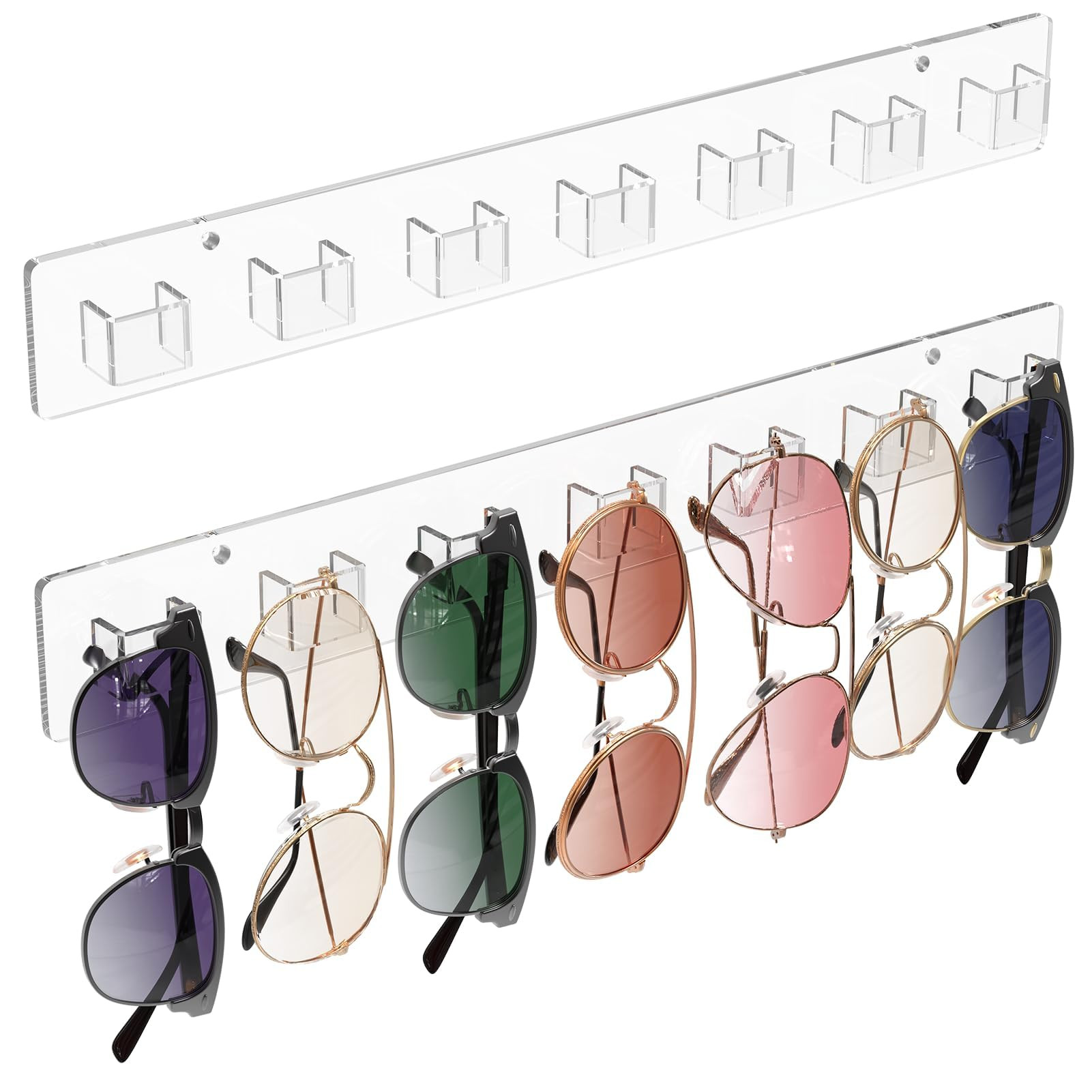 MaxGear Sunglasses Organizer 2 Pack, Wall-Mounted Eyeglasses Holder, Clear Acrylic Display Rack w... | Amazon (US)
