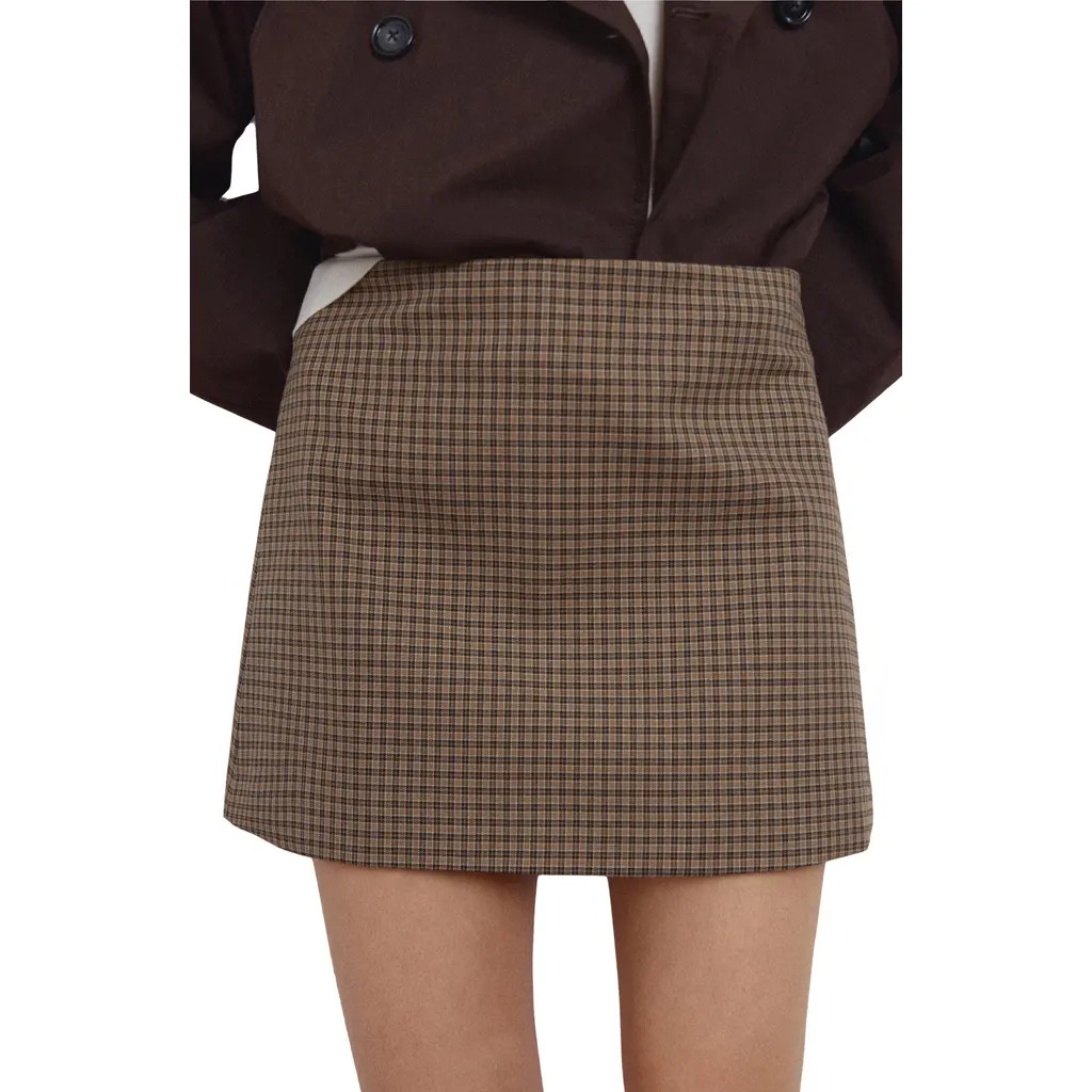 MANGO Houndstooth A-Line Miniskirt in Brown at Nordstrom, Size 8 | Nordstrom