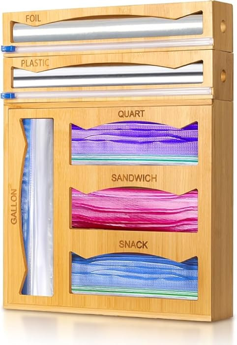 6-in-1 Magnetic Bamboo Drawer Organizer for Food Bags and Wraps Adjustable Compartment Storage wi... | Amazon (US)