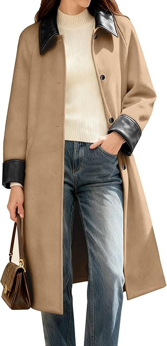 Women's Heavyweight Wool Blend Winter Coat Long Single-Breasted Peacoat Casual Dressy Outerwear C... | Amazon (US)
