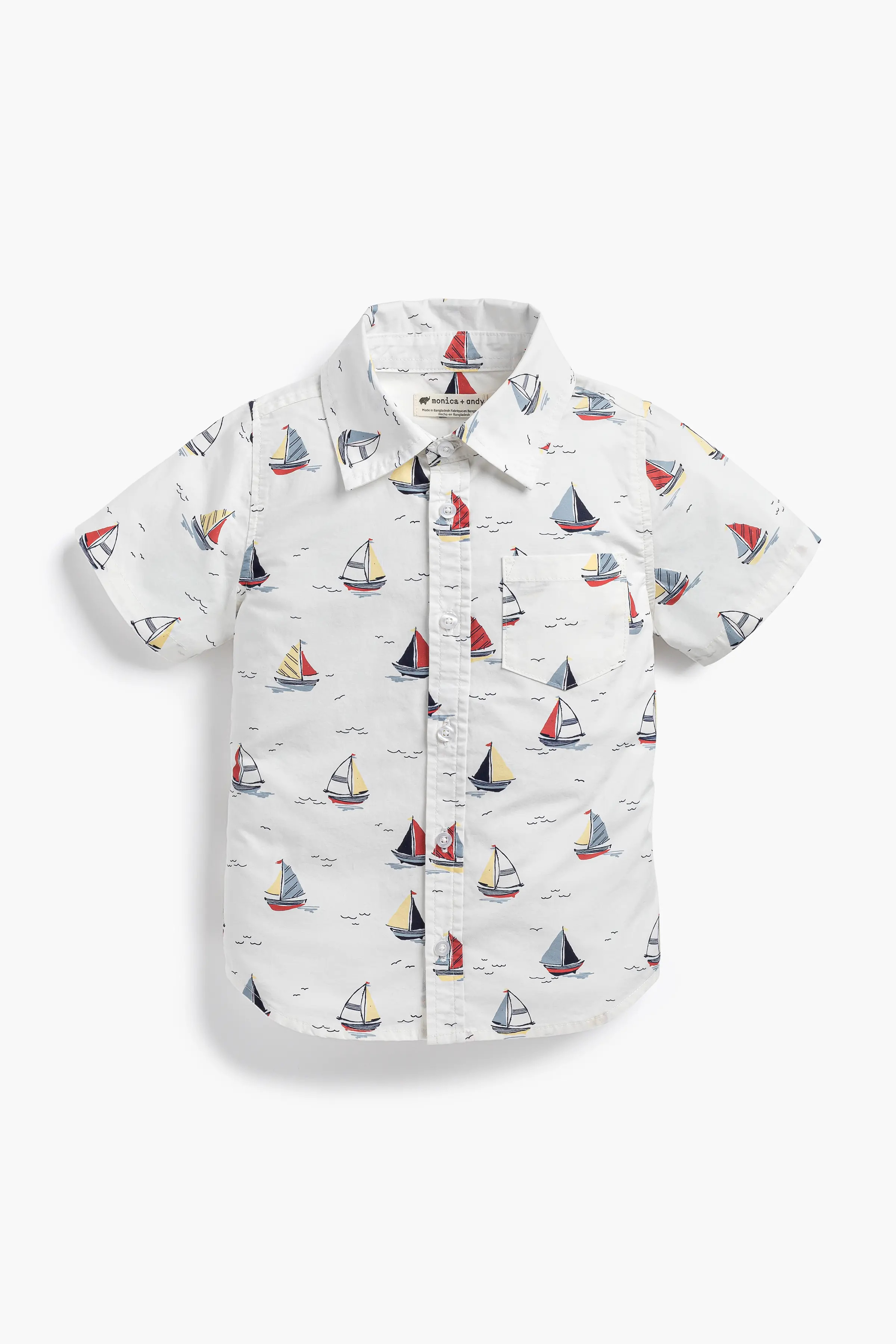 Short Sleeve Oxford Shirt In Little Skippers | Size: 12 | Boy - Monica + Andy | Monica + Andy