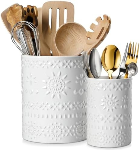 LOVECASA Utensil Holder, 7.2"+5.4" Ceramic Utensil Holder for Countertop, Large Cooking Utensil C... | Amazon (US)