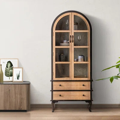 Retro Arched Glass Door Solid Wood Bookcase. | Wayfair North America