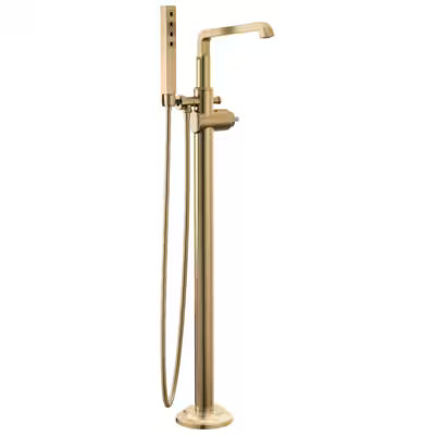 Delta Tetra Lumicoat Champagne Bronze Freestanding High-arc Bathtub Faucet with Hand Shower | Lowe's