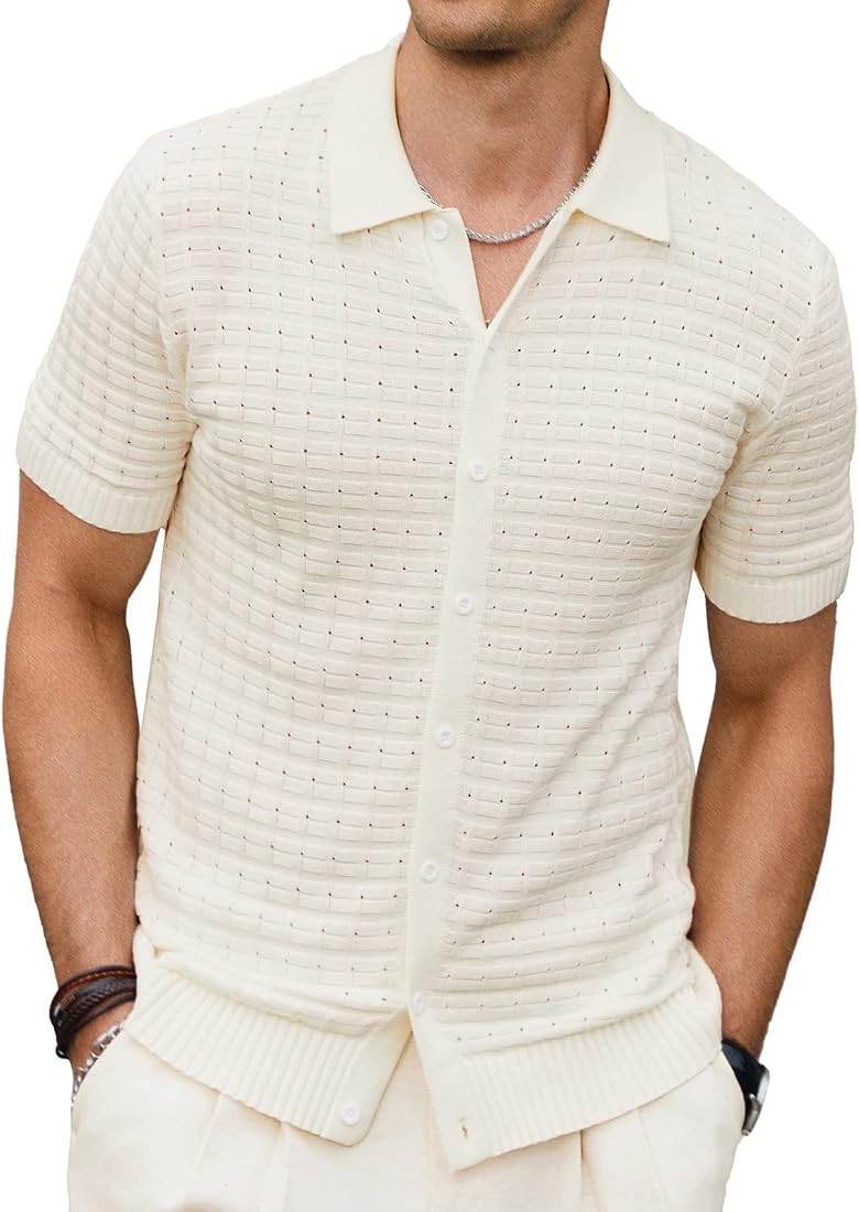 PJ PAUL JONES Mens Breathable Knitting Polo Shirts Textured Short Sleeve Golf Polo Shirts | Amazon (US)