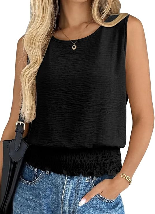 BLENCOT Summer Tank Tops for Women Sleeveless Casual Smocked Bottom Shirts | Ladies Tops Dressy C... | Amazon (US)