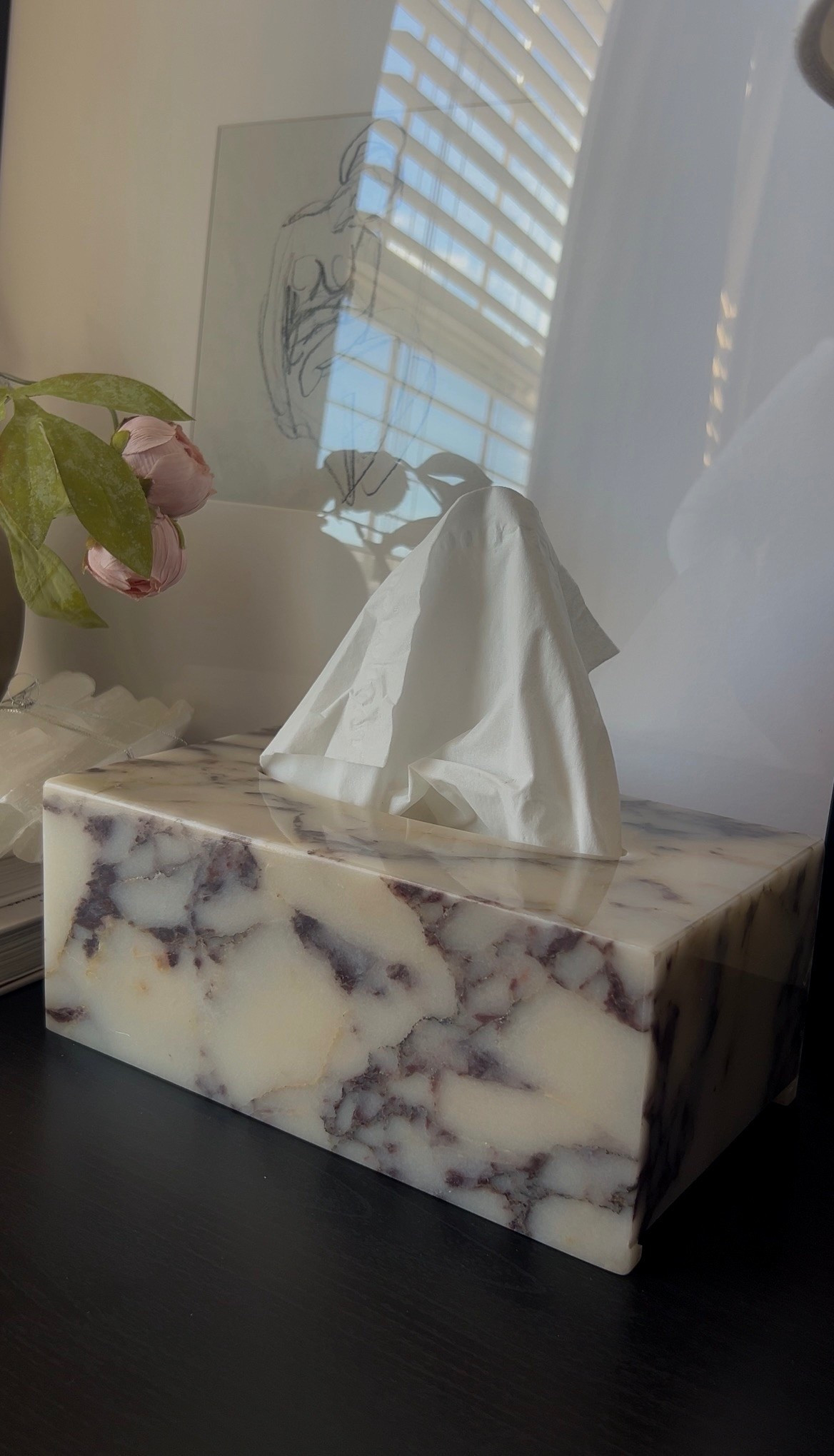 Marble tissue box. 
Calacatta viola. Amazon finds. Aesthetic home decor essentials