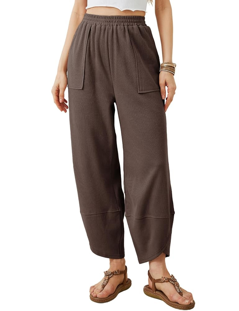 Xiaoxuemeng Womens Baggy Wide Leg Pants Casual Elastic Waisted Palazzo Harem Pants with Pockets | Amazon (US)