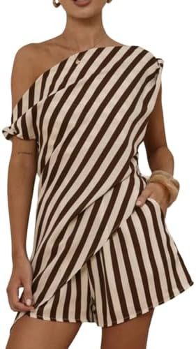 2 Piece Sets One Shoulder Top and Shorts Going Out Outfits Women Clothing | Amazon (US)