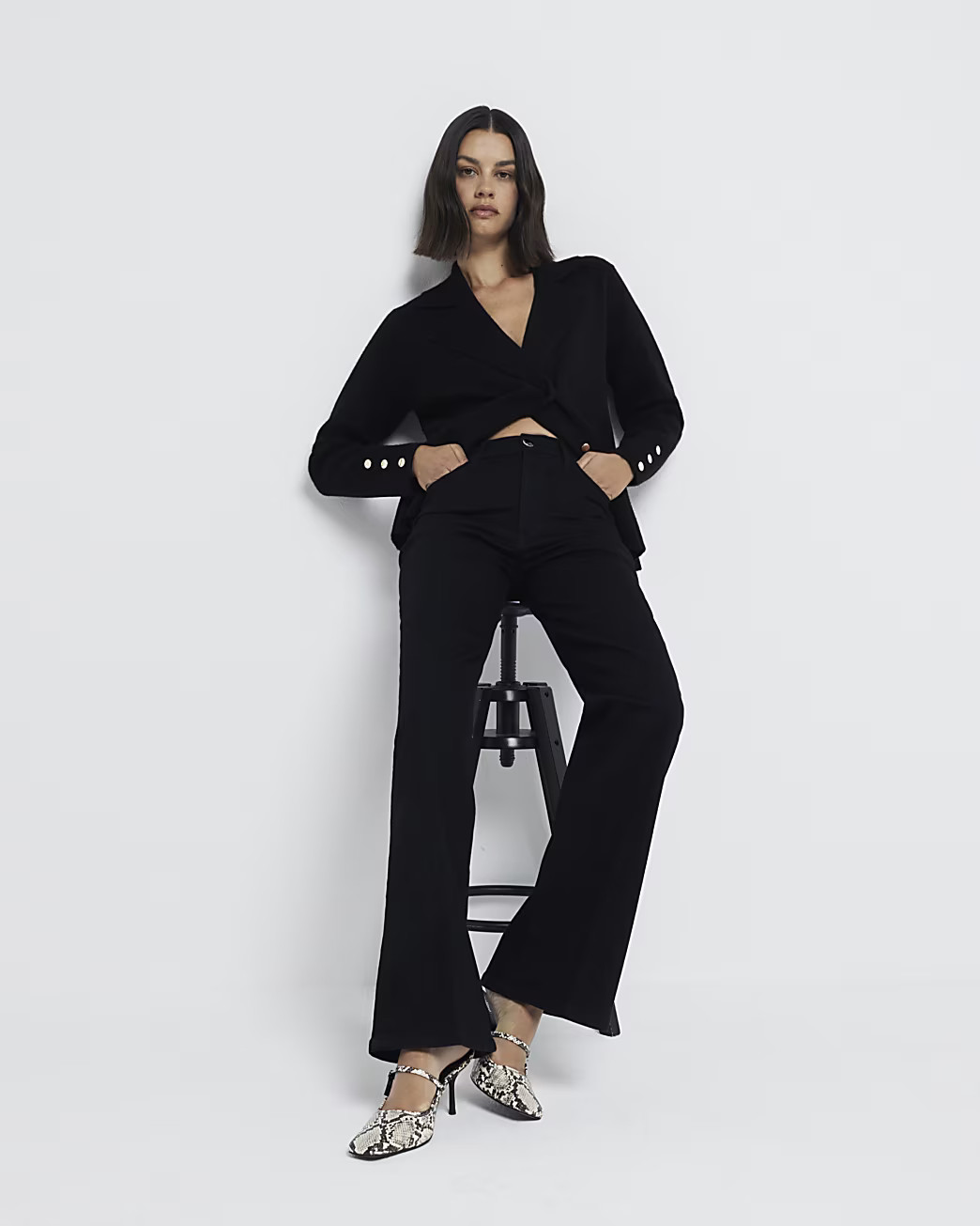 Black High Rise Wide Leg Jeans | River Island (UK & IE)