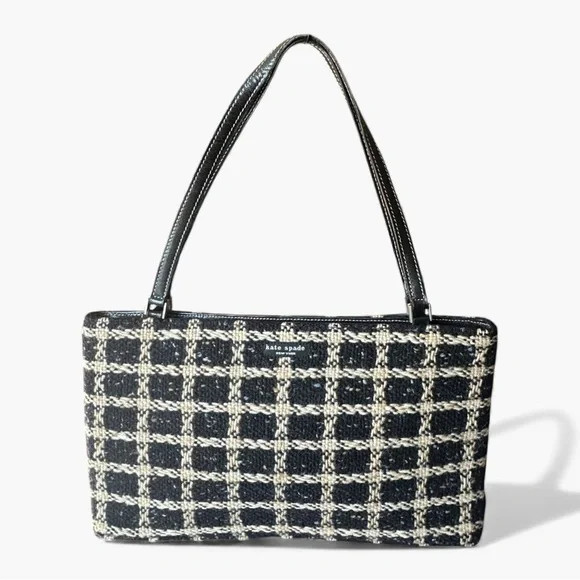 Vintage Kate Spade Tweed Shoulder Bag – Classic Black & Cream Check Handbag | Poshmark