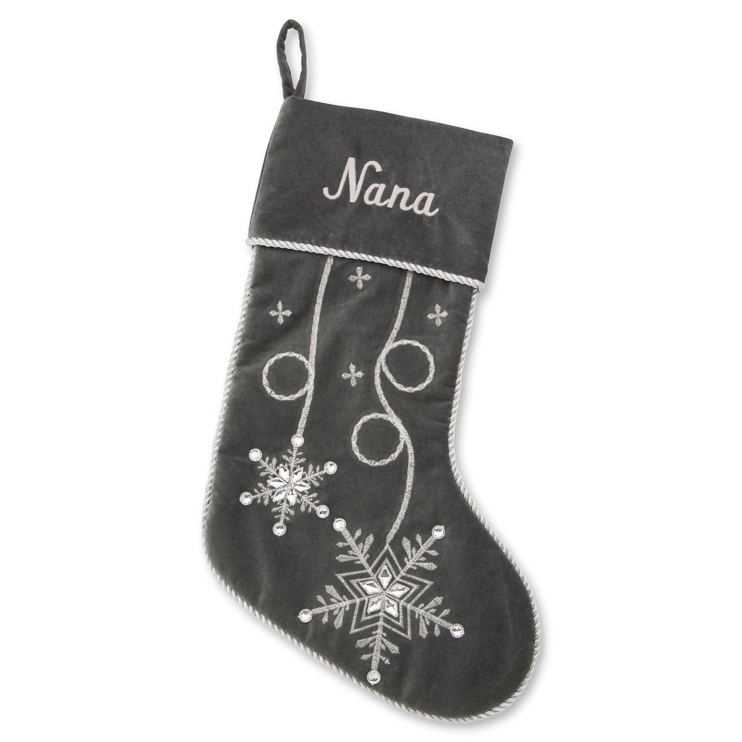 Grey Sequin Snowflake Stocking | Things Remembered