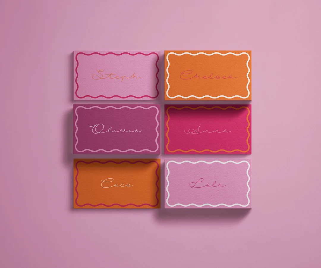 Wavy Bachelorette Place Cards | Pink, Orange, Purple (digital Canva Template) - Etsy | Etsy (US)