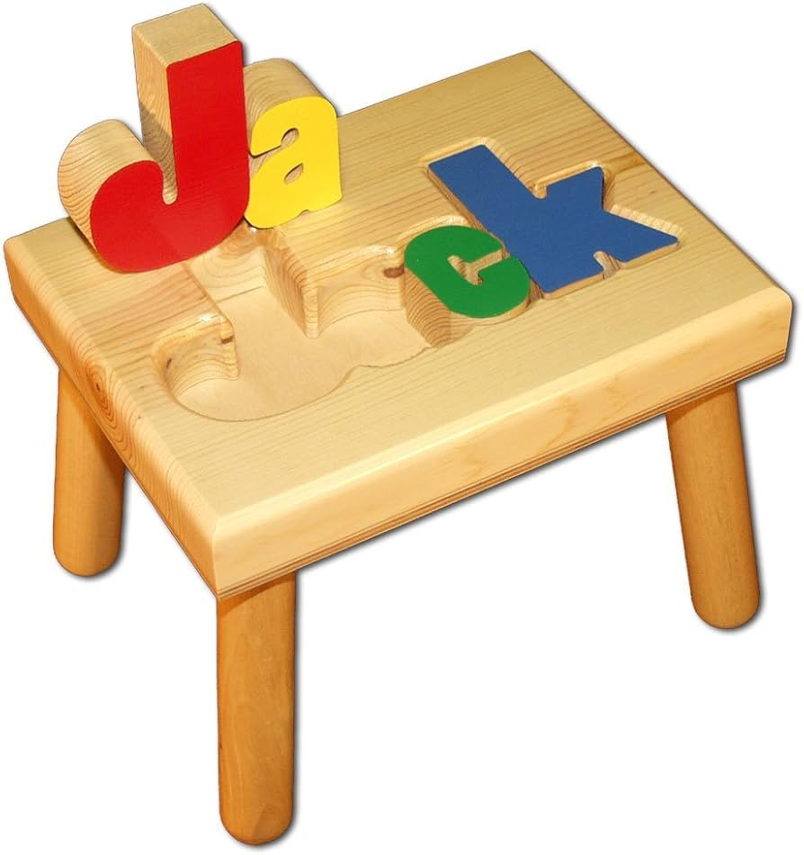 Damhorst Toys Personalized Wooden Child's Name Puzzle Stool Primary Colors | Amazon (US)