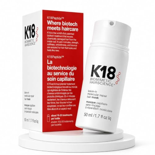 К18 K18 Leave-In Molecular Repair Hair Mask, Patented K18PEPTIDE™ 4-Minute Peptide Hair Treatment for Bleach, Color, Chemical & Heat Damaged Hair, Strength, 1.7 Fl Oz | Amazon (US)