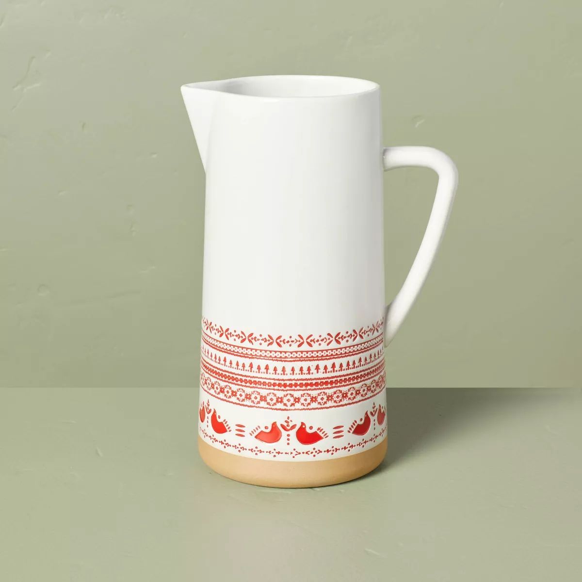 67oz Nordic Christmas Fair Isle Stoneware Beverage Pitcher Cream/Red - Hearth & Hand™ with Magn... | Target
