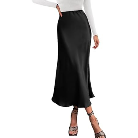 Zeagoo Womens Midi Skirt High Waisted Solid Satin Dress Zipper Elegant Work Skirts | Amazon (US)