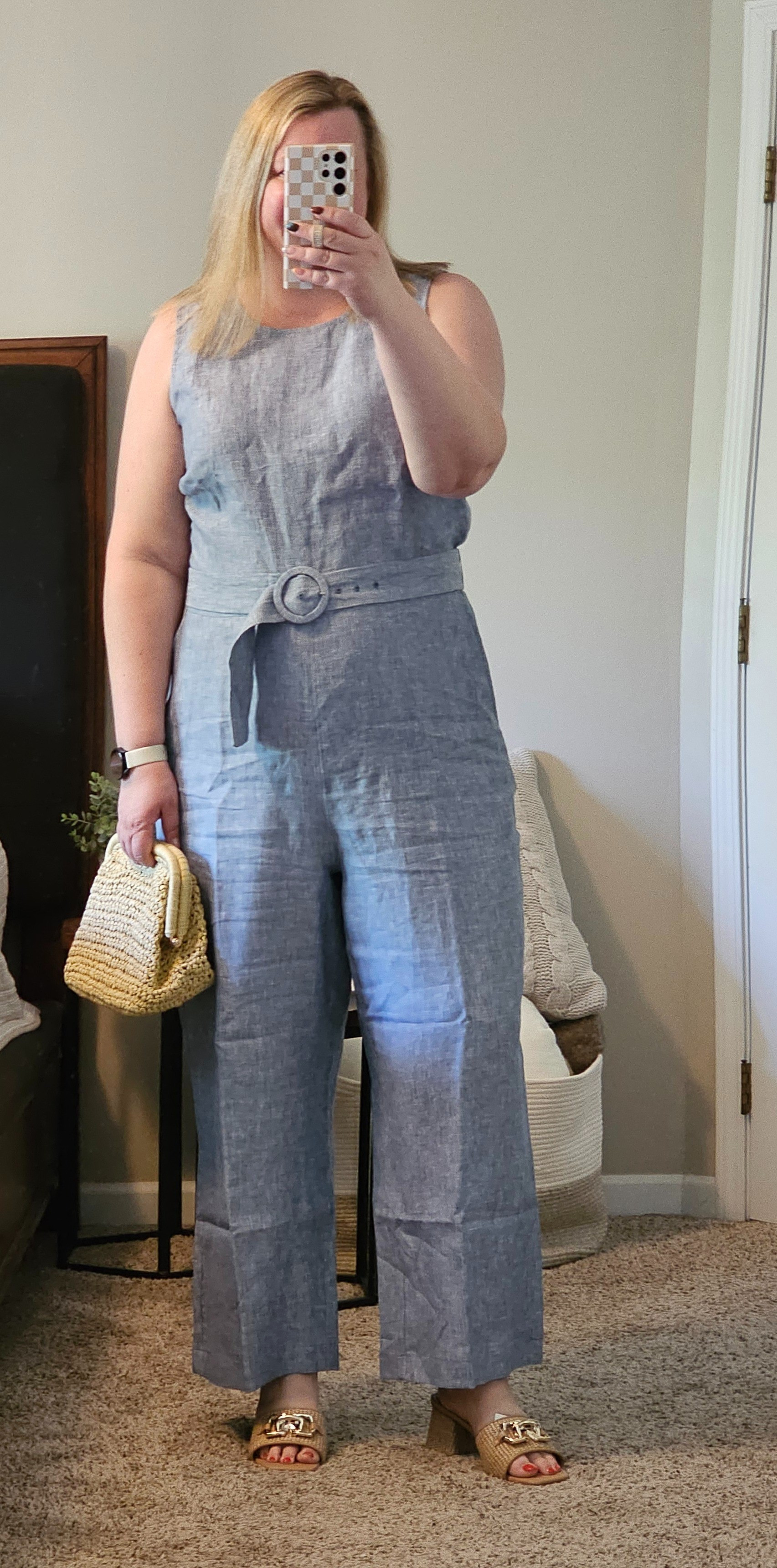 This chambray jumpsuit is perfect for the warmer months!  I love the belted detail.  Wearing a size 18. Summer outfit.  Shower attire. Lightweight. 

#LTKsalealert #LTKmidsize #LTKover40