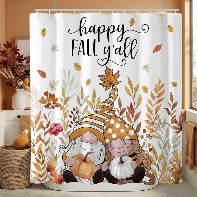 Fall Shower Curtain Pumpkin Maple Leaves Gnomes Shower Curtains Bathroom Bath Decor Waterproof We... | Amazon (US)