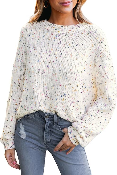 CUPSHE Women Pullover Sweater Rainbow Pom Ribbed Long Sleeves Colorful Jumper Tops | Amazon (US)