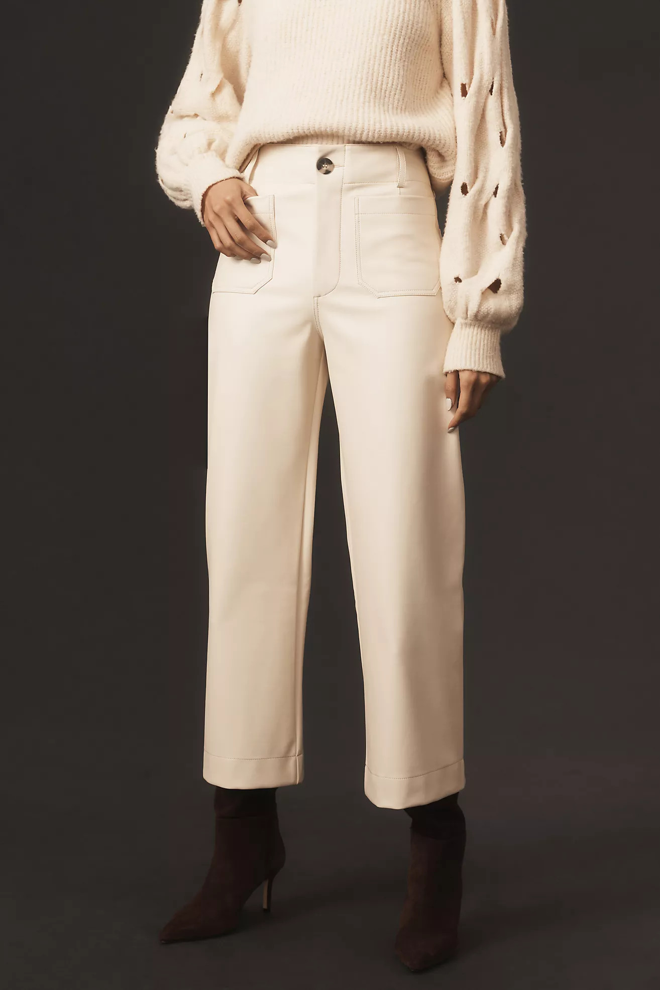 The Colette Cropped Wide-Leg Faux Leather Pants by Maeve | Anthropologie (US)