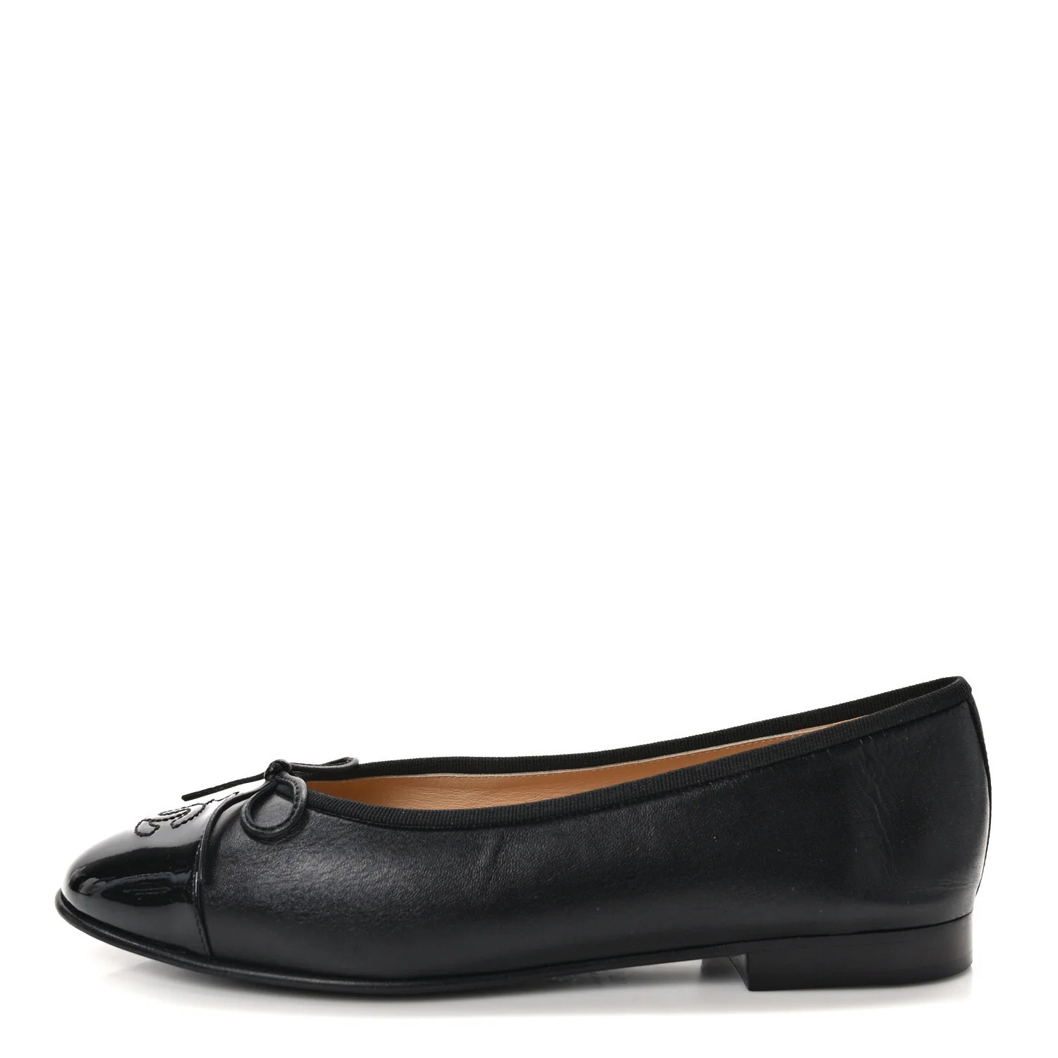 Lambskin Patent CC Cap Toe Ballerina Flats 38 Black | FASHIONPHILE (US)