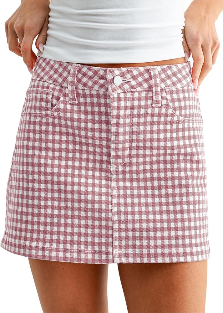 Dqbeng Womens Gingham Mini Skirt Low Rise A Line Plaid Skirt Casual Summer Y2K Going Out Short Sk... | Amazon (US)