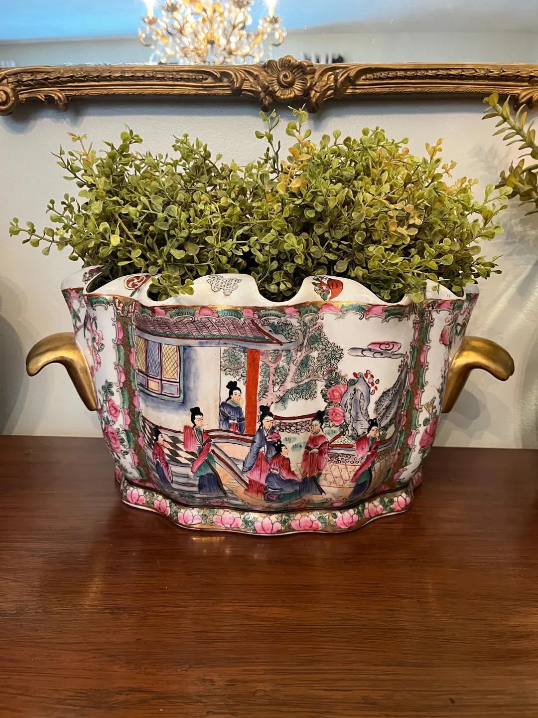 Large 19.5” Vintage Asian Rose Medallion Famille Porcelain Hand-painted Foot Bath Planter - Ets... | Etsy (US)