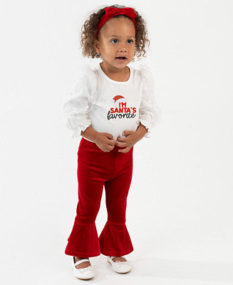 Rare Editions Baby Girls 3-Piece Santa's Favorite Bodysuit and Leggings with Headband Set - Macy'... | Macy's
