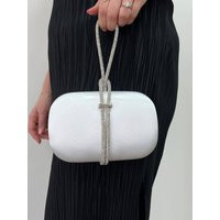 Clutch bag with Crystal Stap Handle in Silver | Debenhams UK