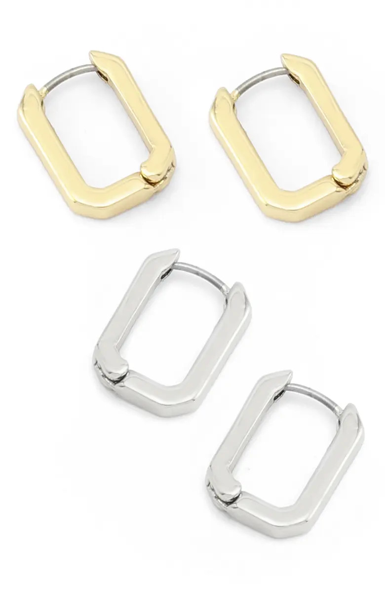 AllSaints Set of 2 Two-Tone Hex Huggie Hoop Earrings | Nordstrom | Nordstrom