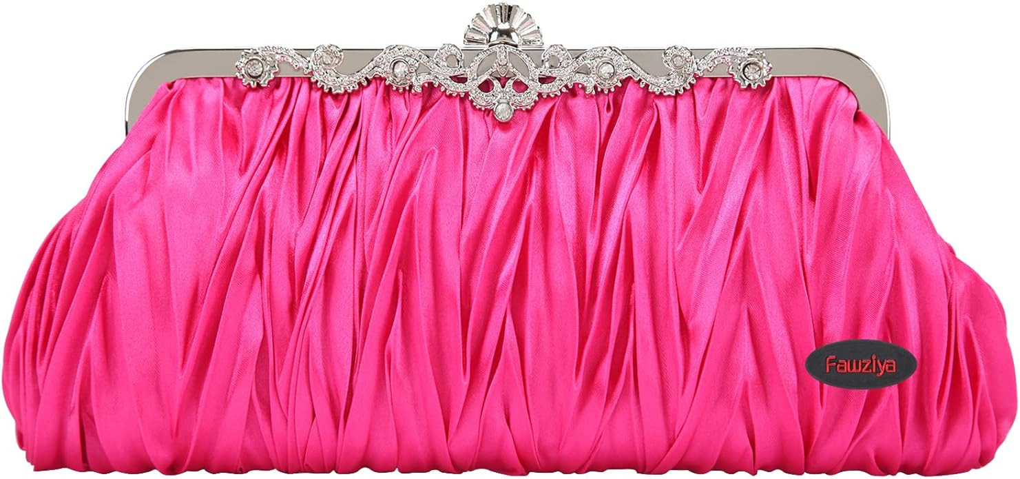 Fawziya Satin Pleated Clutch Crystal Evening Bags For Women Formal | Amazon (US)