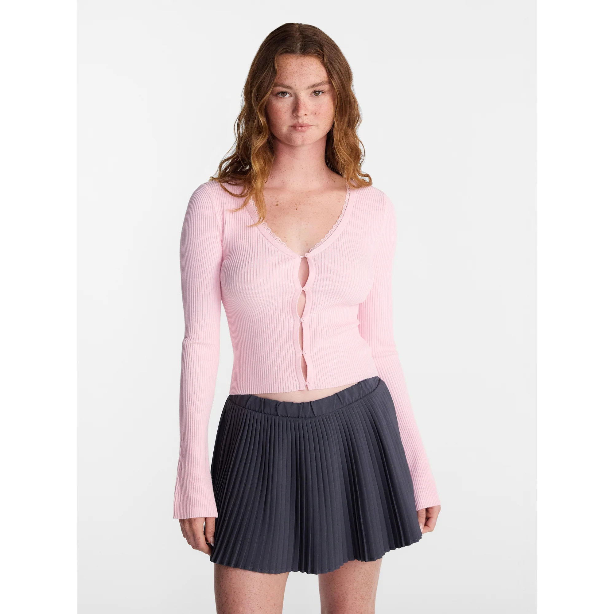 No Boundaries Lace Trim Cardigan, Women's XXS-XXL | Walmart (US)