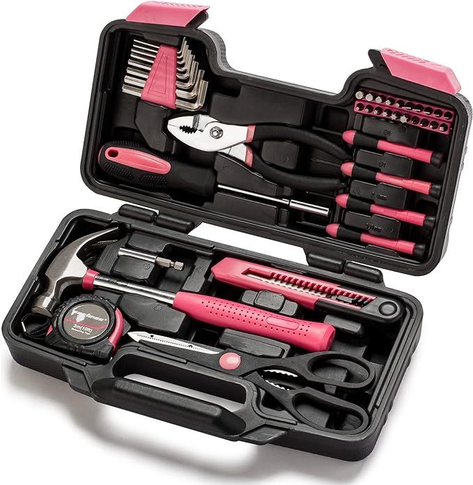 Cartman Pink 39piece Tool Set General Household Hand Tool Kit with Plastic Toolbox Storage Case | Amazon (US)