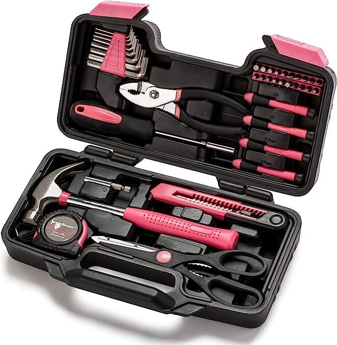 Cartman Pink 39-Piece Tool Set - General Household Hand Tool Kit with Plastic Toolbox Storage Cas... | Amazon (US)