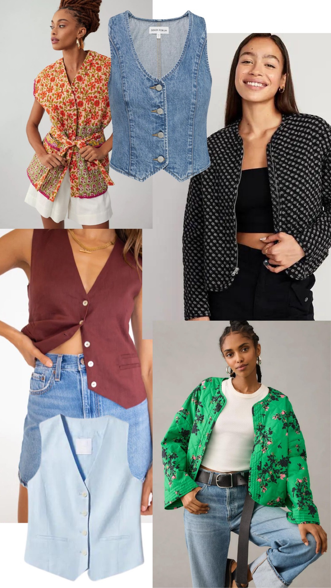 Quilted jackets and vests on trend for Fall 2023 🍂 pops of color such as green or red or pink are so cute!! 