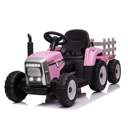 Kids Ride Battery Electric Tractor with Detachable Trailer Ground Loader with Remote Control and ... | Wayfair North America